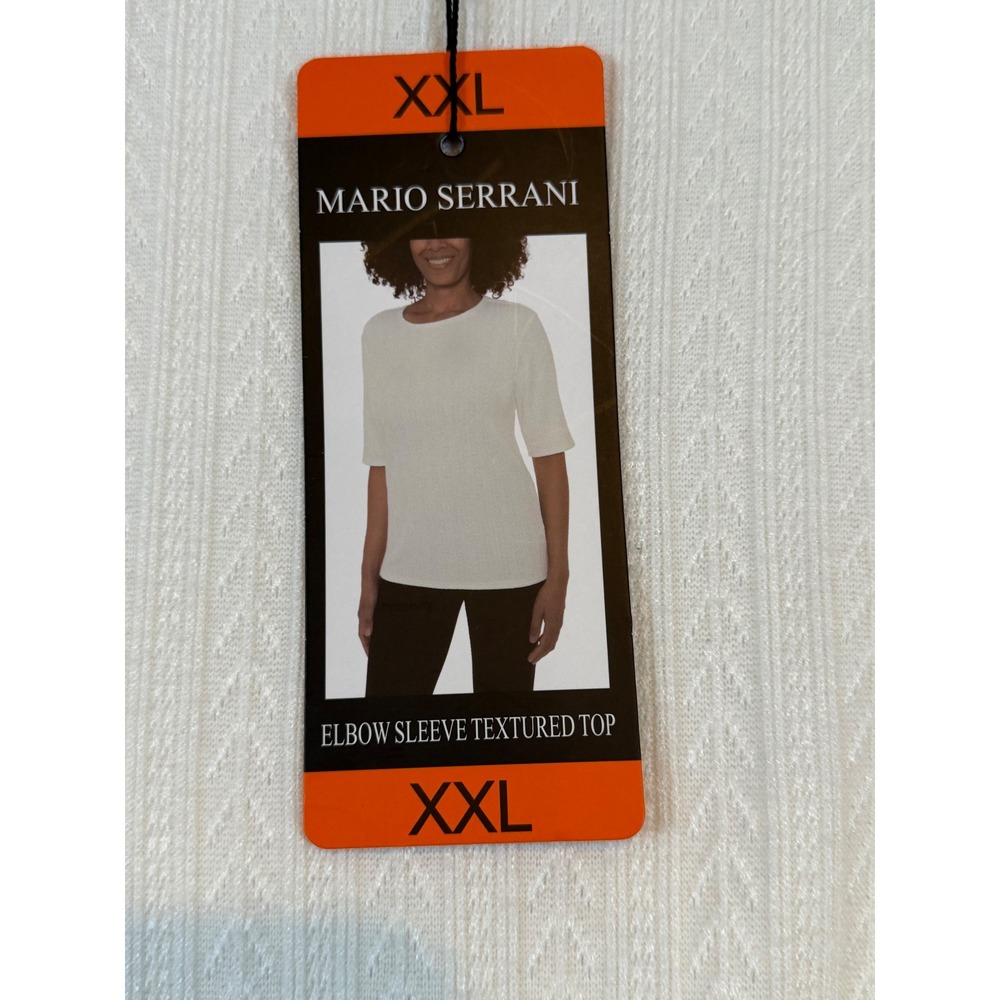 Mario Serrani Womens •XXL• Ivory Textured Elbow Sleeve Pointelle Knit Top Cream